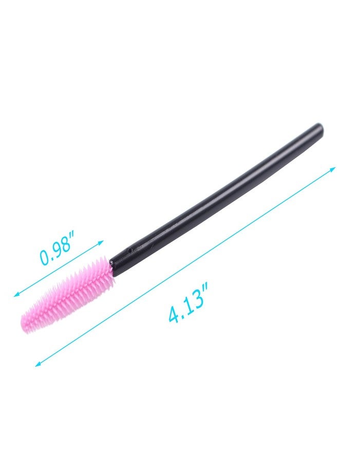 BIHRTC Pack of 100 One-Off Disposable Silicone Eyelash Mascara Brushes Wands Applicator Eyebrow Brush Makeup Tool Kit Set Deep pink - Image 2